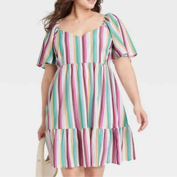 Multicolor Striped Tiered Dress - Picture 1 of 5